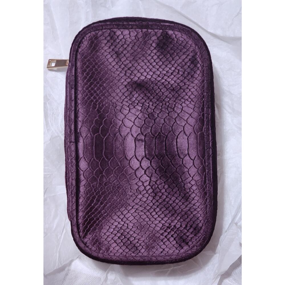 Purple Makeup Toiletry Bag Faux Suede Textured Pattern Gold Zipper 9x6x3